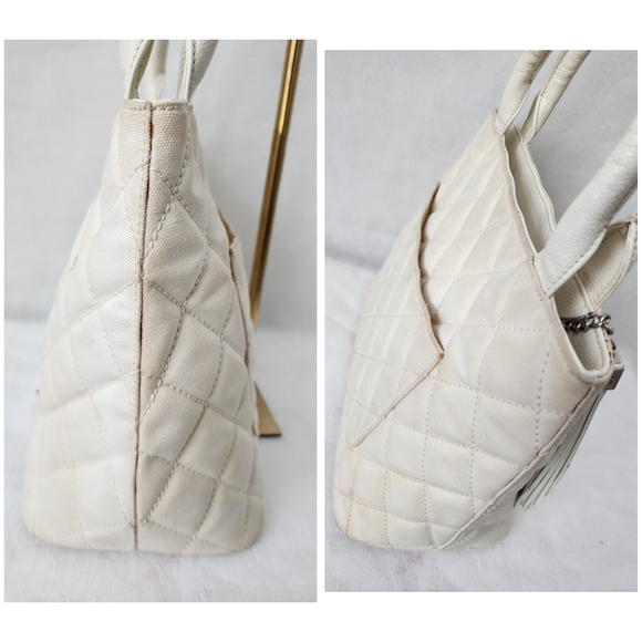 Auth Chanel CC Caviar Quilted Tassel Canvas Totes Bag - Picture 11 of 11